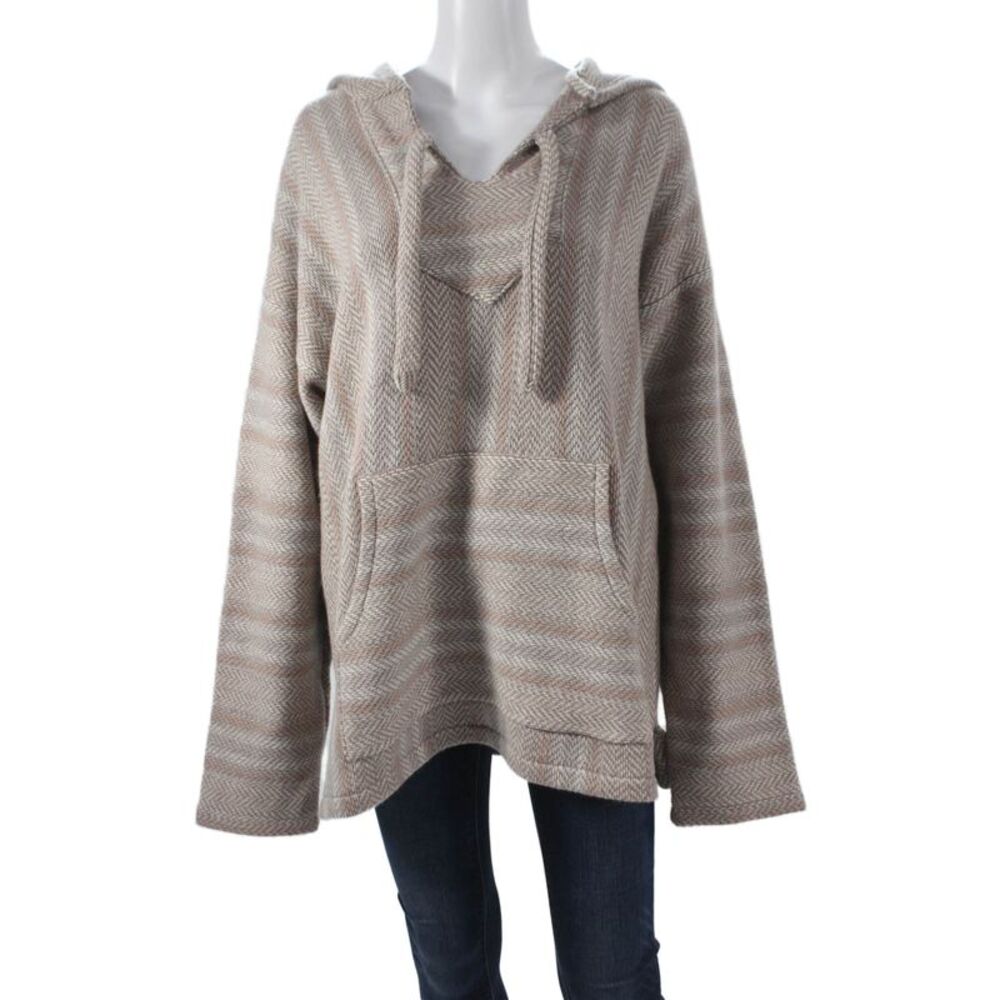 Sharis Women Striped Cashmere Hoodie Beige Size 2